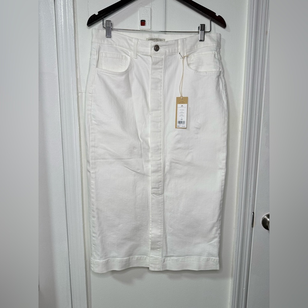 NWT! CURRENT/ELLIOTT white stretch denim button front skirt, size 30